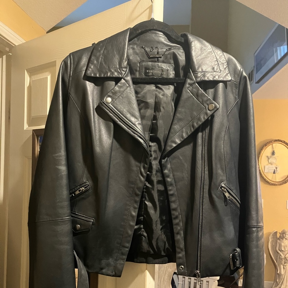 Gorgeous genuine black leather Moto jacket.